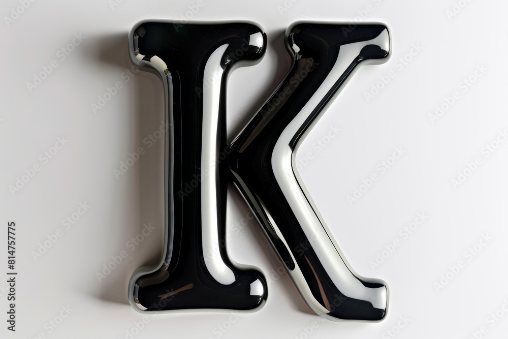 Elegant black glass letter K on a white background Elegant black glass letter K on a white background