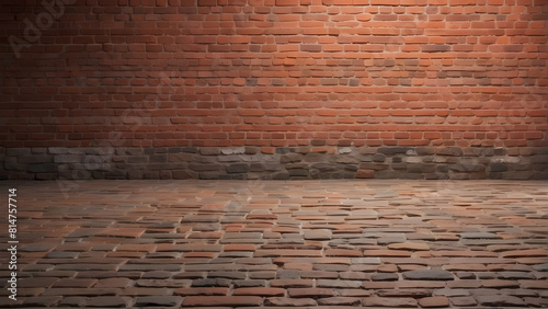 Empty brick wall with illuminated cobblestones