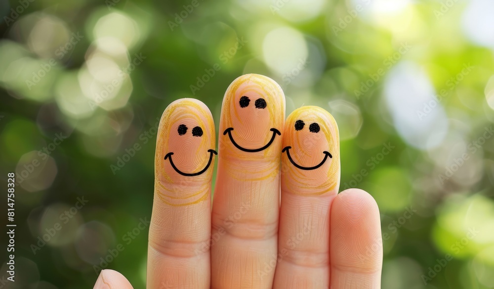 Naklejka premium Three fingers with smiley faces drawn on them.
