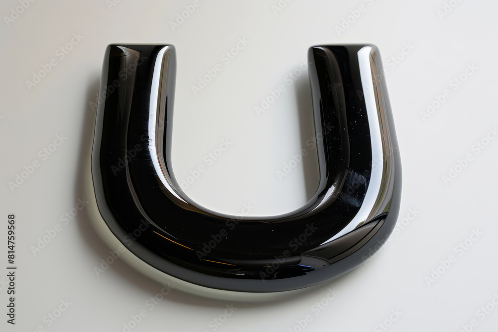 Elegant black glass letter U on white background Elegant black glass letter U on white background
