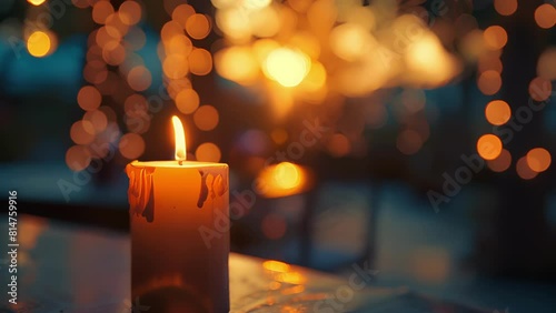 As the sun sets in the distance the candlelight becomes more prominent creating a romantic and intimate setting. . photo