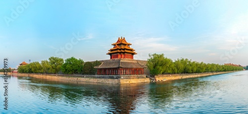 Northwest corner tower of the Forbidden City and moat, Beijing, China photo