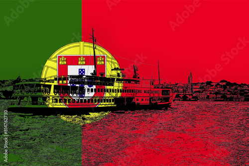 Portugal flag with Istanbul city, Bosphorus view, holiday destination, vacation in Portugal, Bahrain 