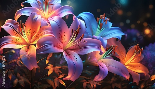 Lily Flowers photorealistic, detailed, colorful, high-contrast, lily flowers fractal, modèle, conception, papier peint, fleur, coloré, illustration © Lal