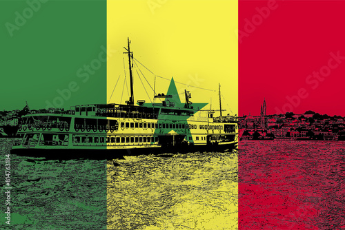 Senegal flag with Istanbul city, Turkish culture and language, vacation in Senegal, holiday 