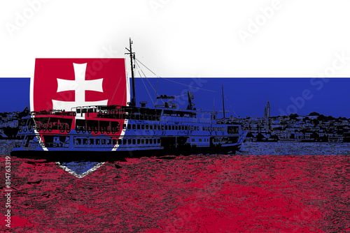 Slovakia flag with Istanbul city, Bahrain flag, Turkish culture and language, Bosphorus view