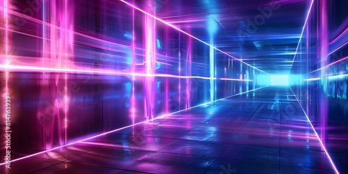 Abstract 3D neon light background with virtual reality cyber futuristic theme. Concept Neon Lights  Abstract Background  3D Art  Virtual Reality  Futuristic Theme