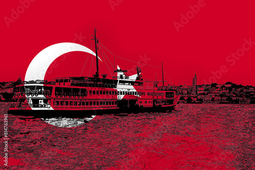 Turkey flag with Istanbul city, vacation in Turkey, Turkish culture and language, holiday 