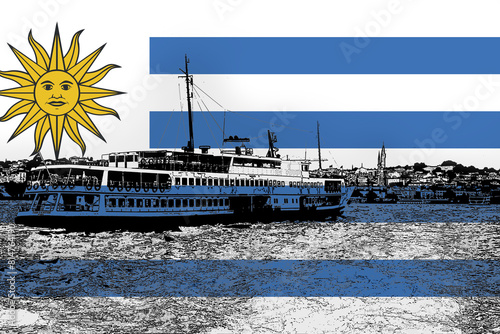 Uruguay flag with Istanbul city, vacation in Uruguay, Turkish culture and language, Bahrain flag