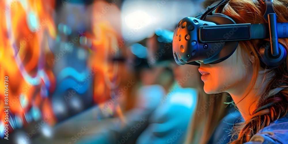 City residents enjoy immersive experiences at virtual reality arcades. Concept Virtual Reality, Arcade Games, Immersive Experiences, City Residents, Entertainment City residents enjoy immersive experiences at virtual reality arcades. Concept Virtual Reality, Arcade Games, Immersive Experiences, City Residents, Entertainment