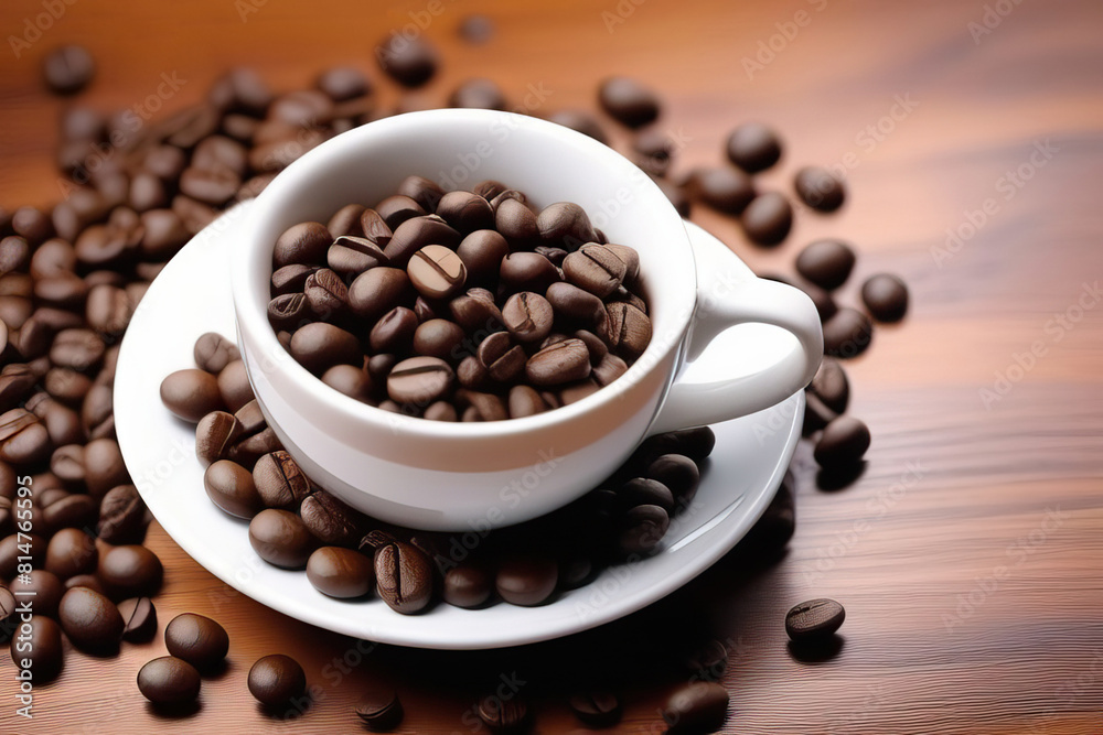 Fototapeta premium Coffee Beans Inside a Coffee Cup