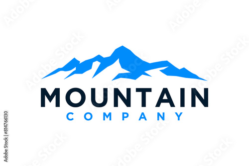 Rocky mountain peak logo design, Mountain hill business company outdoor vector illustration.