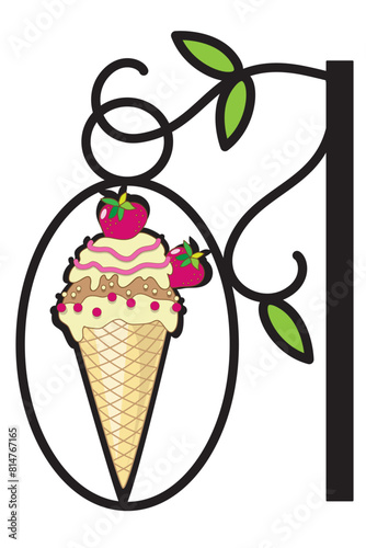 Hanging sign for ice cream shop