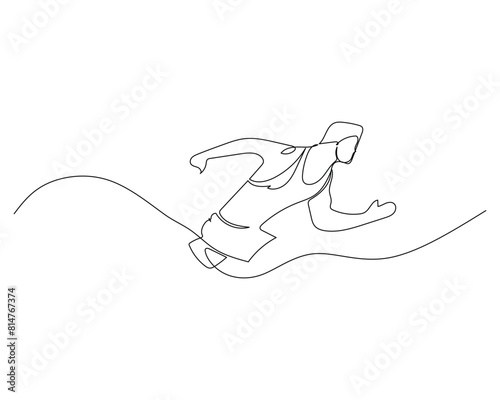 Continuous single line drawing of disabled man running fast on an uphill track. Healthy sport training concept. Competition event. Design vector illustration