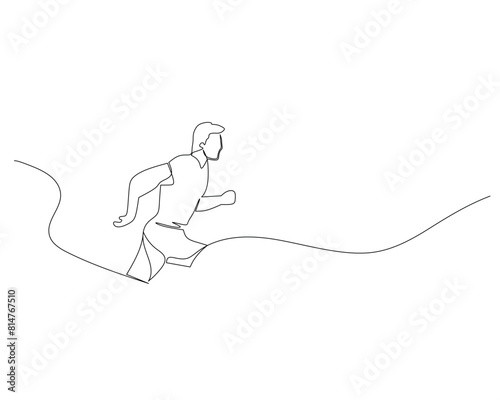 Continuous single line drawing of side view of disabled adult man running on an uphill track. Healthy sport training concept. Competition event. Design vector illustration