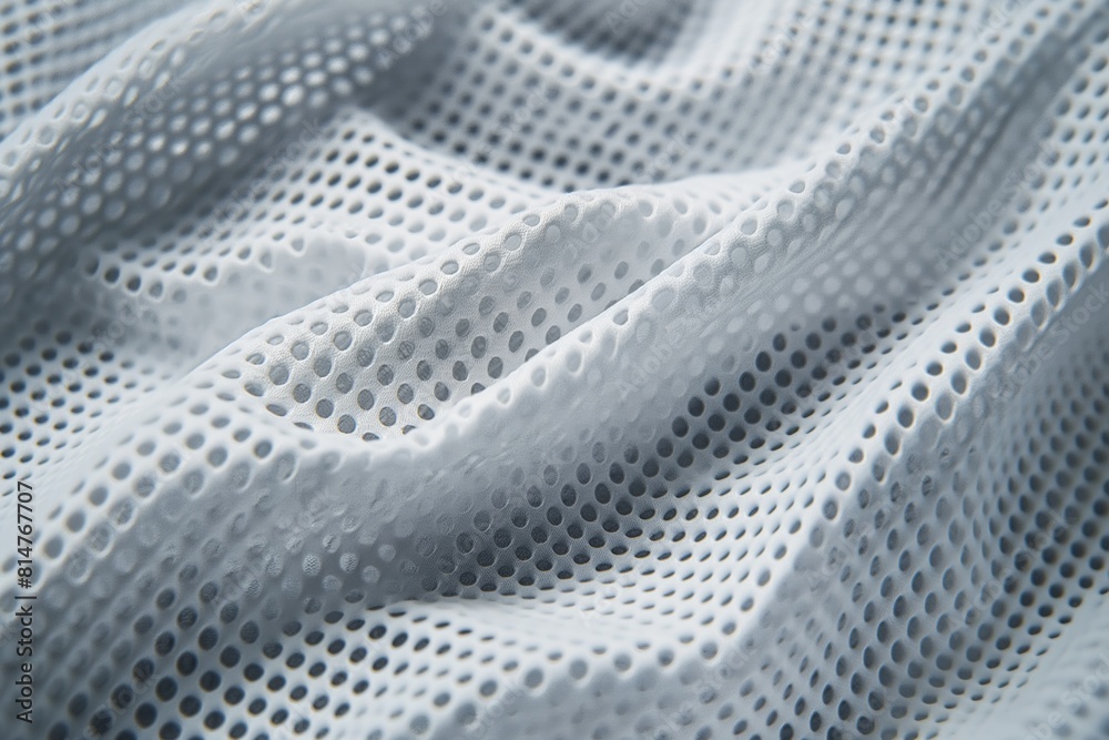 White perforated fabric with circular pattern, focusing on texture and detail White perforated fabric with circular pattern, focusing on texture and detail