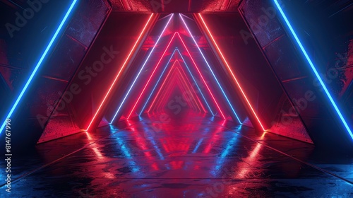 3d render, abstract background with neon light, dark corridor with neon lights,Background dark corridor with neon light. Abstract background with lines and glow. 