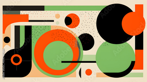 illustration with orange green and black shapes design poster background