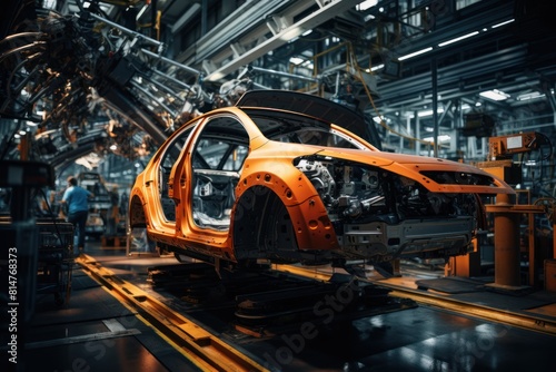 Automotive assembly line. Modern automated production line. Industrial background.