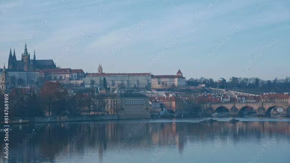 Prague landscape and river view. Landscape, travel, tourism, europe concept. Filmed on REd 4k, 10 bit color Prague landscape and river view. Landscape, travel, tourism, europe concept. Filmed on REd 4k, 10 bit color