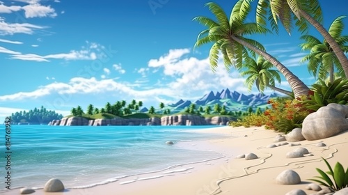 Tropical beach during summer vacation  Tropical palm trees moving in the breeze on a beach