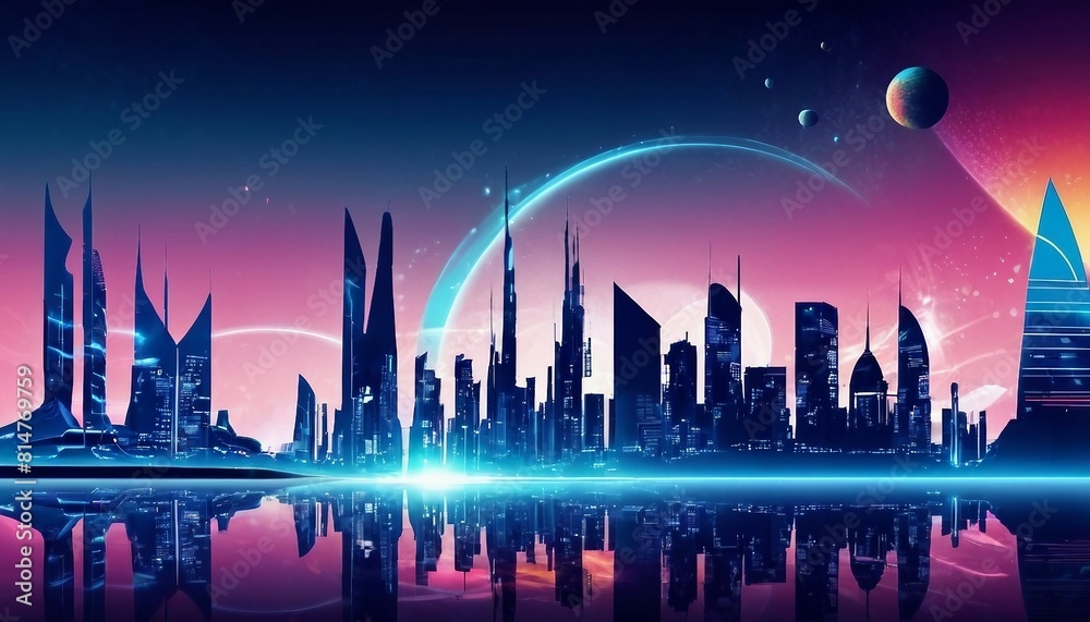 Obraz premium Abstract futuristic skyline background with sleek architecture and futuristic elements