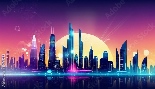 Abstract futuristic skyline background with sleek architecture and futuristic elements photo