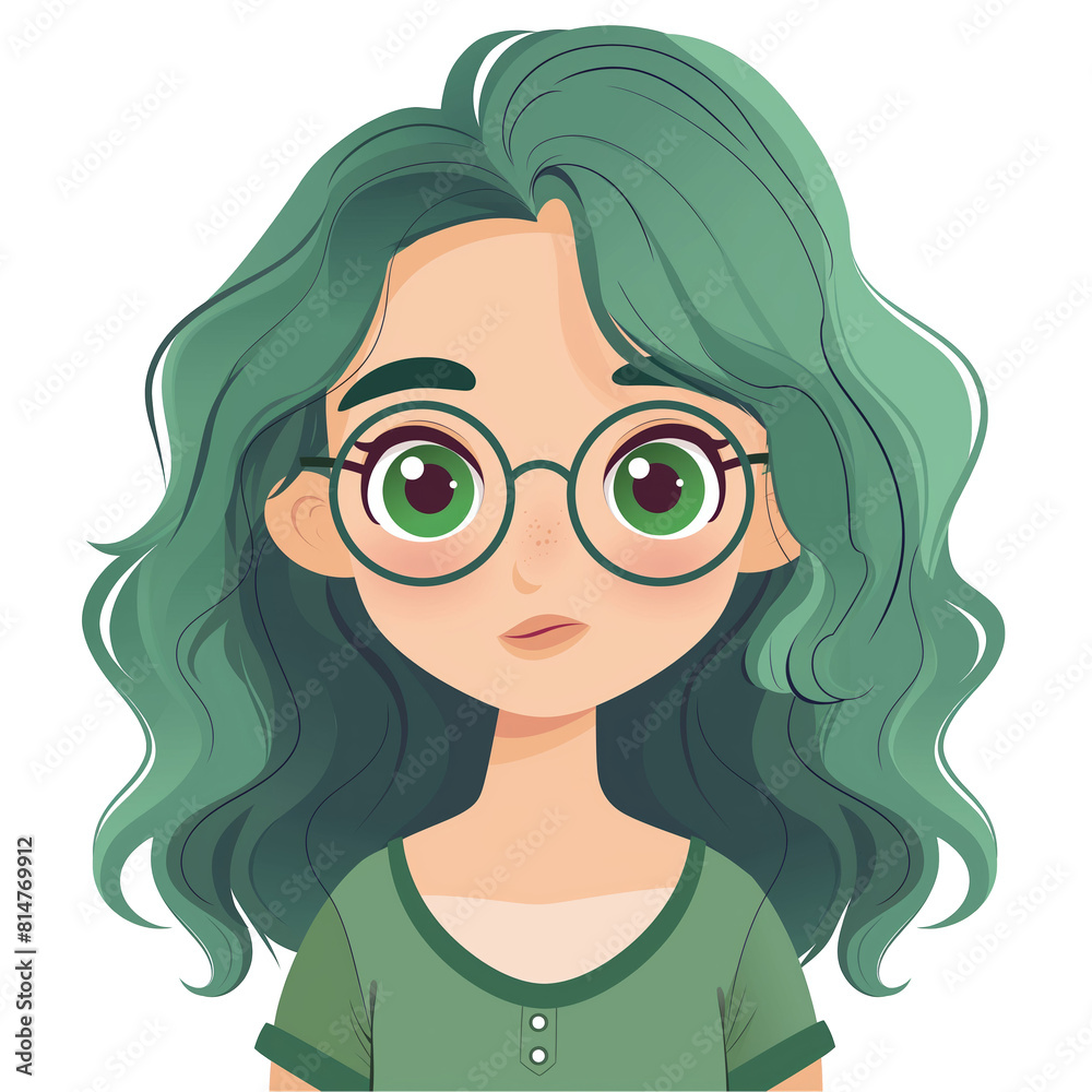 girl with green hair wearing glasses . Clipart PNG image . Transparent background . Cartoon vector style girl with green hair wearing glasses . Clipart PNG image . Transparent background . Cartoon vector style