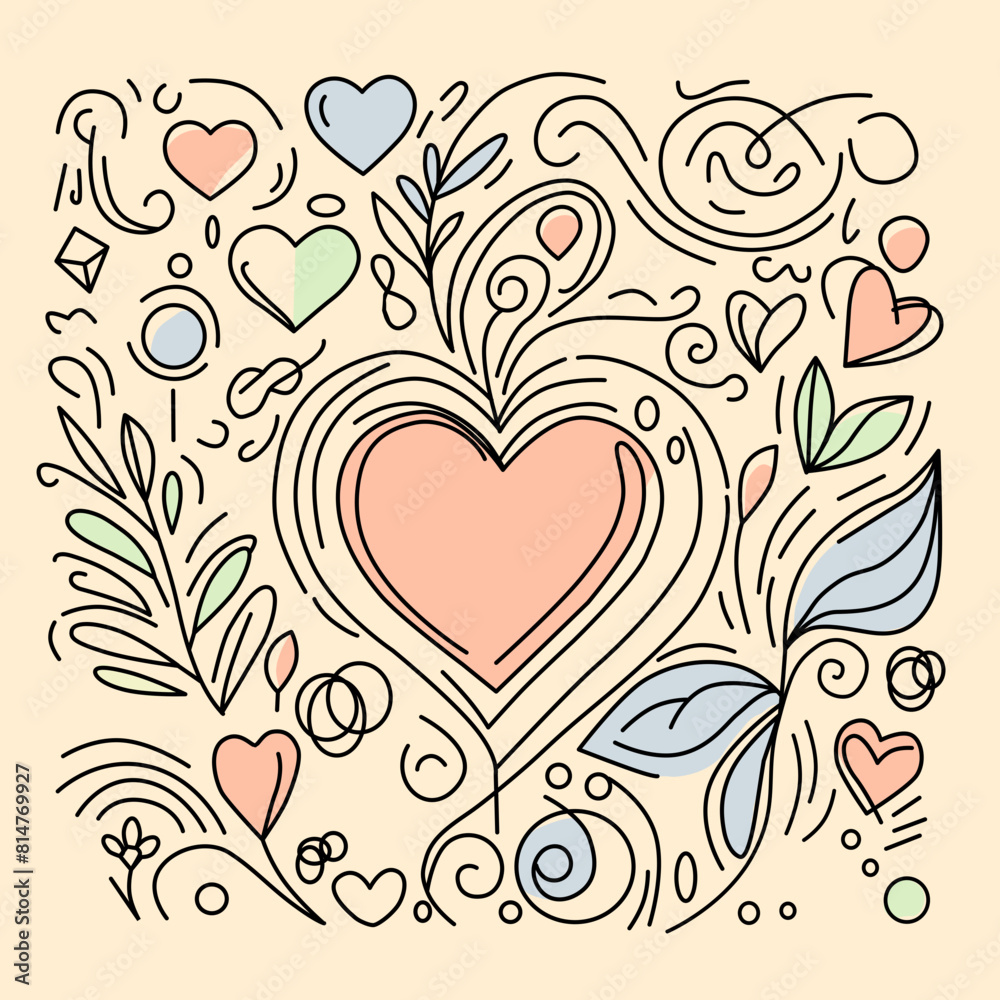 Abstract greeting card with hearts. Ornament heart and leaves. Abstract greeting card with hearts. Ornament heart and leaves.