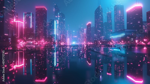 A powerful image of a futuristic cityscape at night  glowing with neon lights and cuttingedge architecture