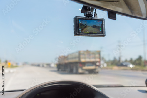  Closeup to dash camera in the car