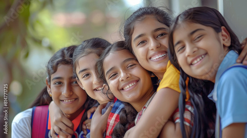 Indian school girls group celebrating friendship day