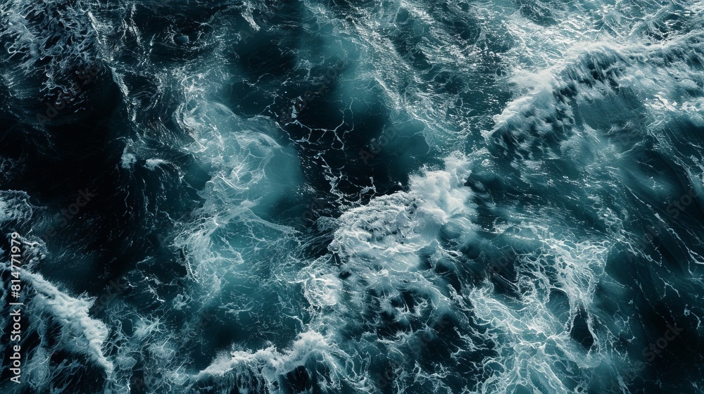 Aerial view to ocean waves. Blue water background. Waves background