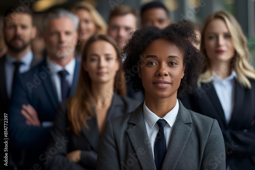 Portrait of a diverse business team led by a confident female leader, perfect for corporate profiles, leadership training materials, and diversity inclusion initiatives