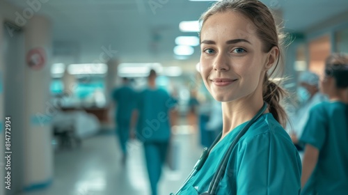 Confident Nurse at Hospital Corridor