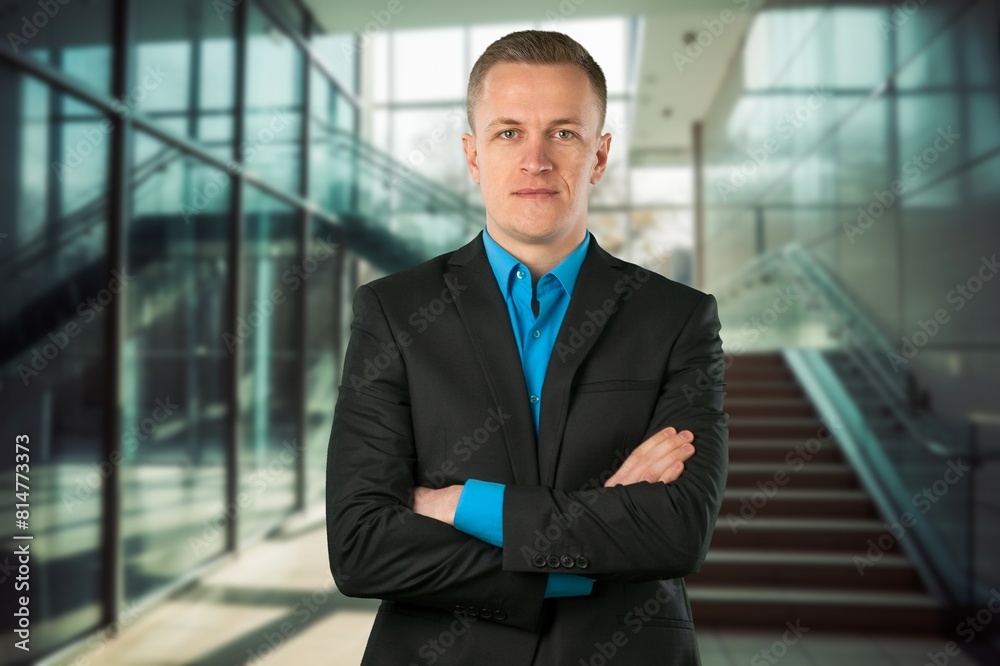 Smiling professional business man standing in office