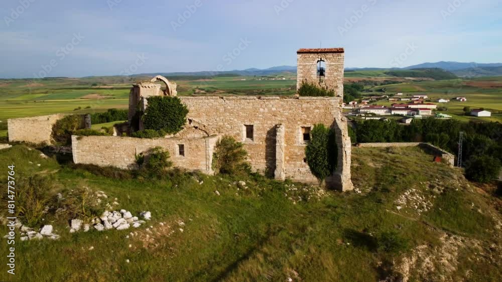 Aerial view of Cerezo de Rio Tiron, ancient village in Burgos province, Spain. High quality 4k footage Aerial view of Cerezo de Rio Tiron, ancient village in Burgos province, Spain. High quality 4k footage