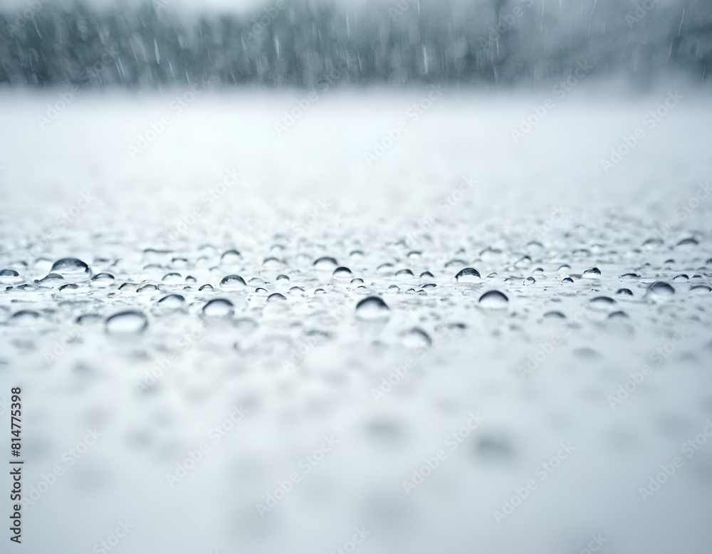 Obraz premium Water droplets on a gray background.Black and white-Close up summer rain, drops of water on the car paint. a small round or pear-shaped portion of liquid that hangs or falls or adheres to a surface.