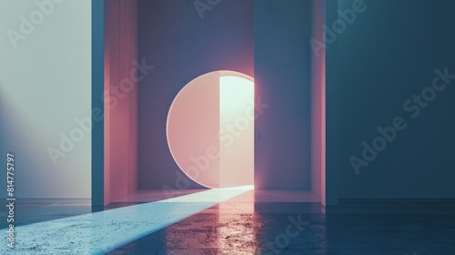 Geometric art of an abstract portal in a minimalistic geometric space, clean and modern photo