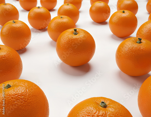  slised orange isolated on white background. Top view. Whole orange cut out. Close-up. Fresh orange citrus fruit with leaves on white background photo