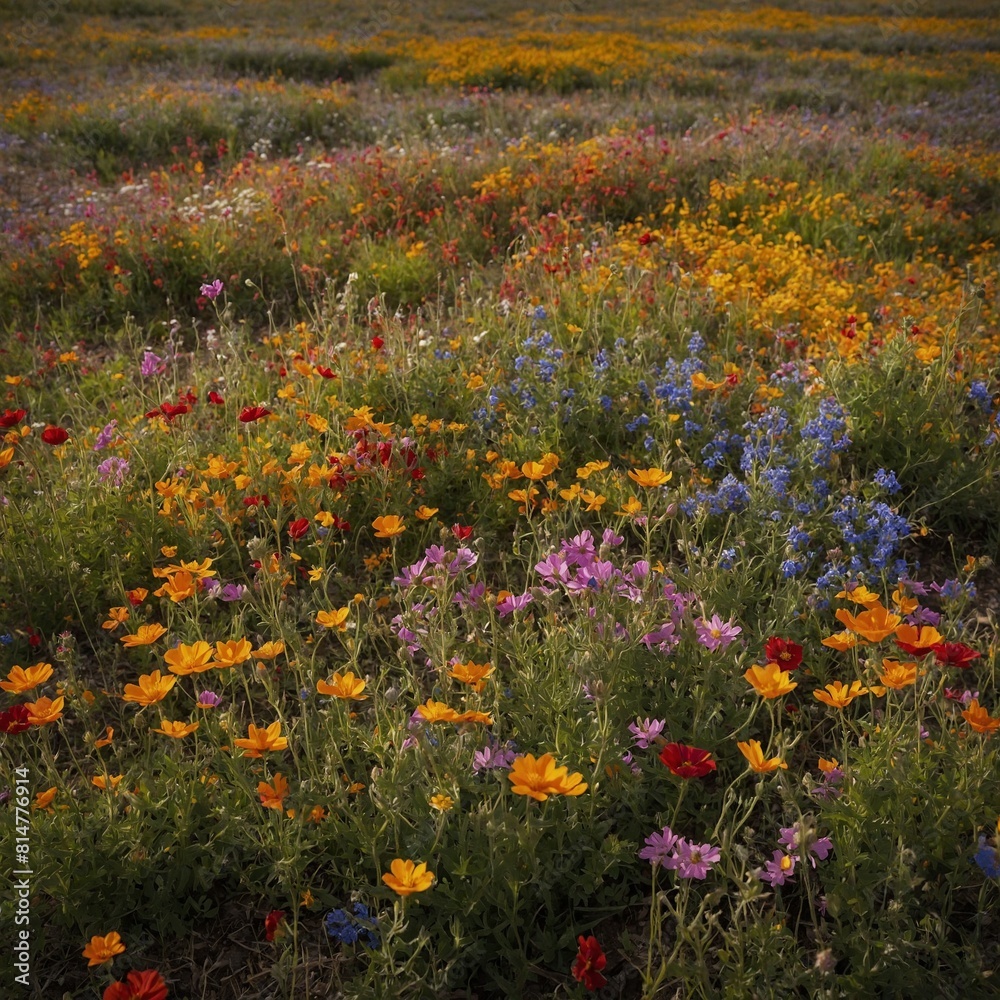 A field of colorful wildflowers in full bloom.