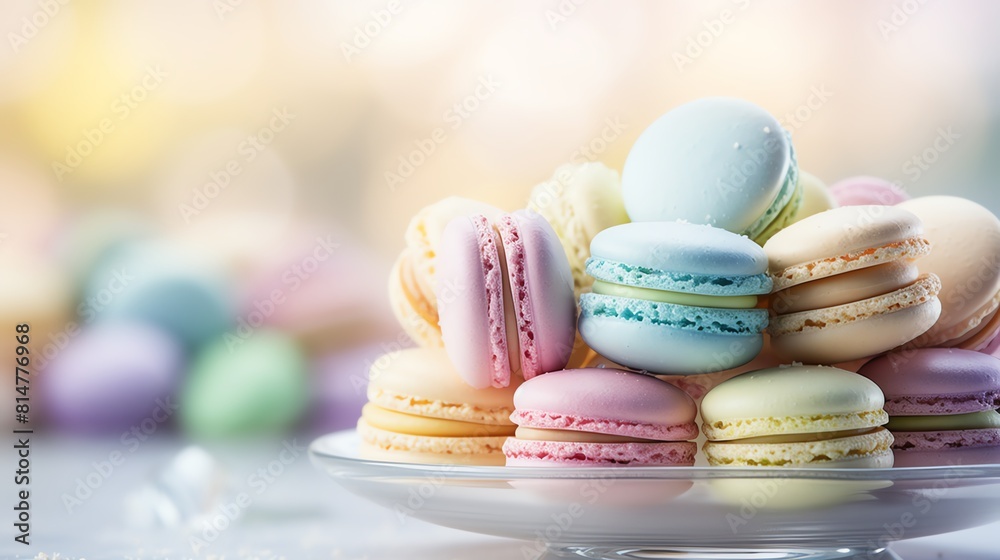 Obraz premium A variety of colorful macarons are arranged on a plate