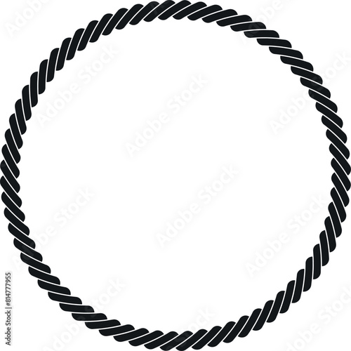 Marine circle rope frame round decorative twisted cord border black minimalist icon vector flat
