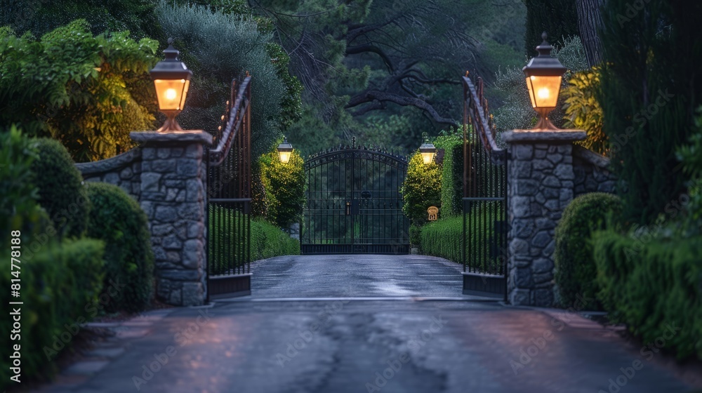 The Elegance of a Sleek Driveway Gate Amidst Lush Greenery The Elegance of a Sleek Driveway Gate Amidst Lush Greenery
