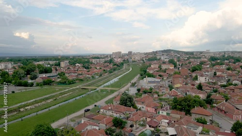 Tundzha river aerial , Yambol Bulgaria