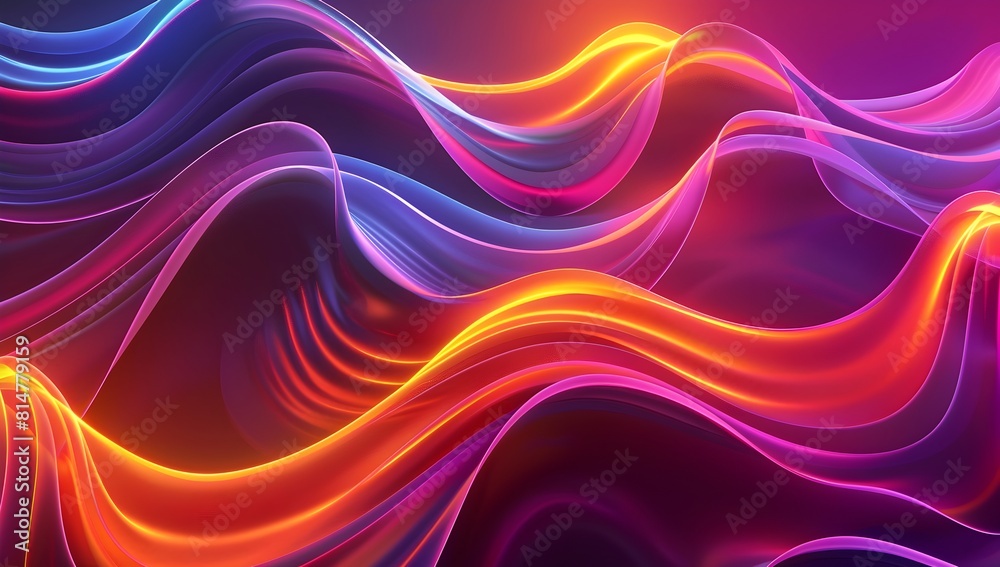 3D render, abstract background with colorful waves and swirls, glowing lines in the style of purple blue pink orange yellow color, modern wallpaper design 
