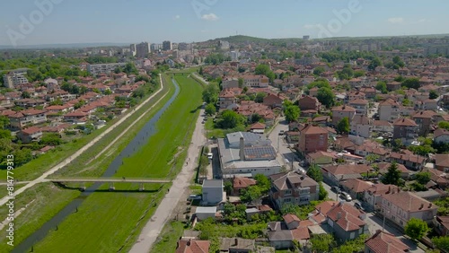 Tundzha river aerial , Yambol Bulgaria