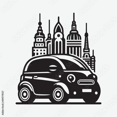 Microcar vector silhouette illustration. Vehicles types concept. Minimalistic icon with microcar. Small transport for two people. Linear design element for infographics. photo