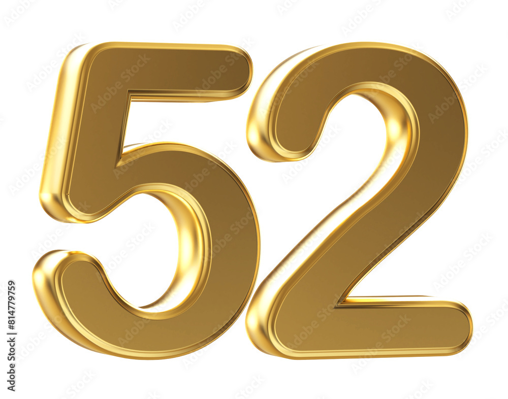 3d gold number 52 3d gold number 52