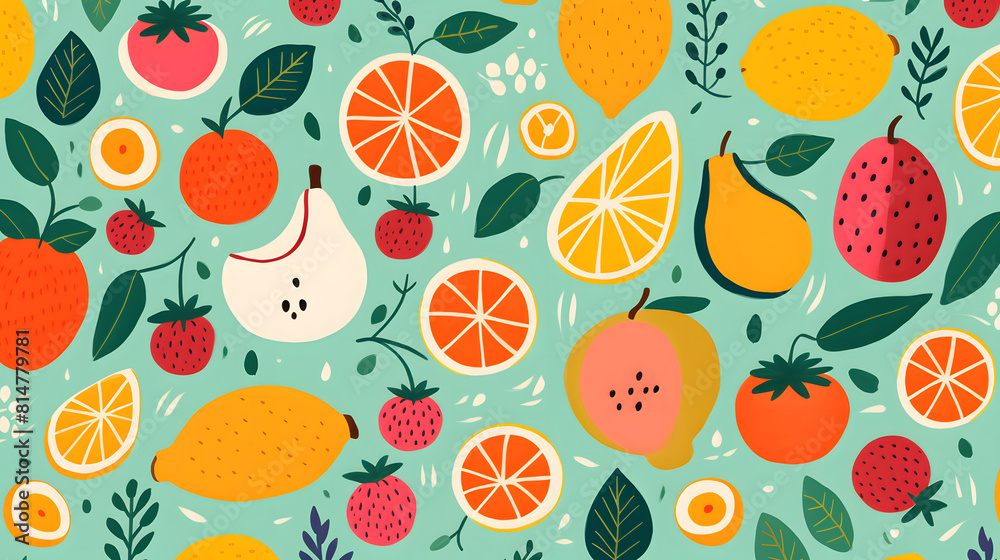 Digital fruit minimalist illustrator in a naive childish style abstract graphic poster background Digital fruit minimalist illustrator in a naive childish style abstract graphic poster background